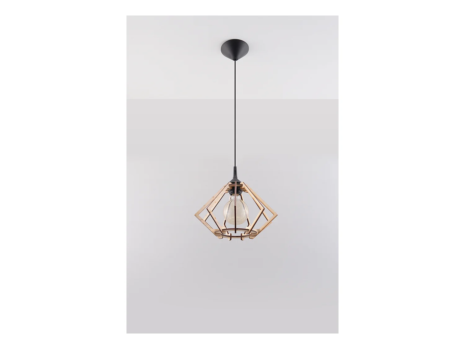 Lampada a sospensione in filo di legno naturale E27 Lámpara colgante con marco de alambre Madera natural E27