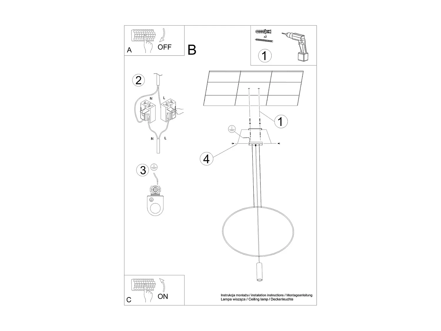 Sollux Lighting Holar Plafonnier suspendu moderne, noir, 1x GU10