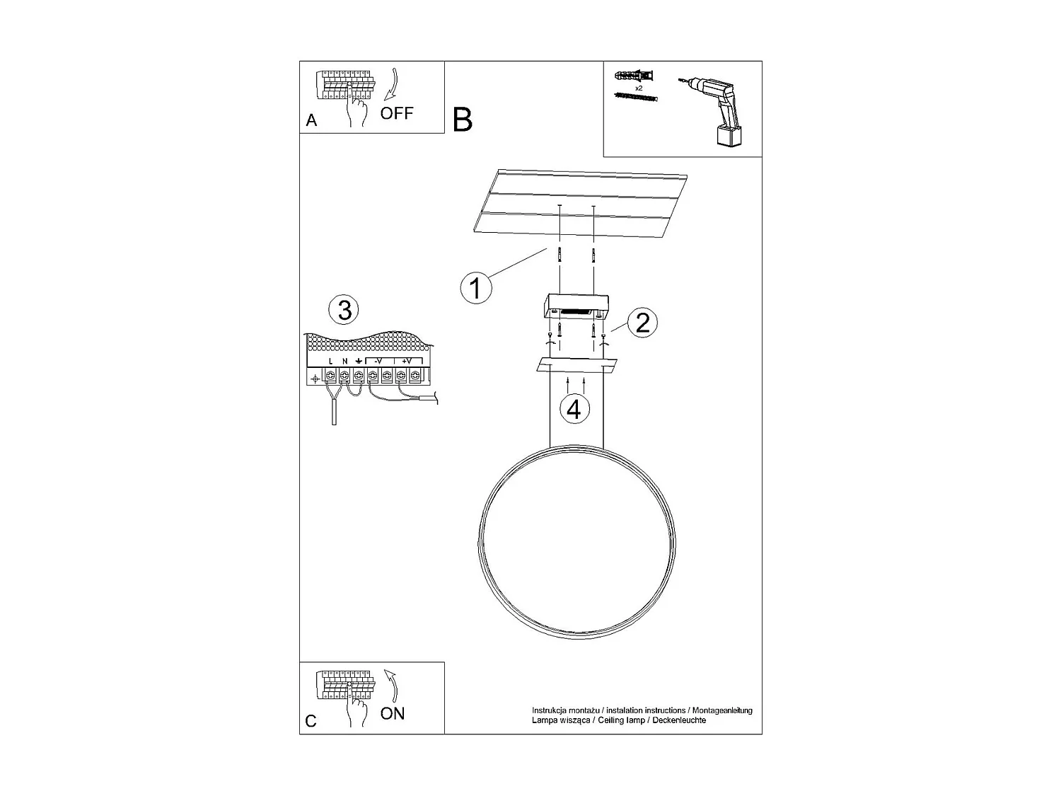 Sollux lichting Rio Integrierte LED-Kreis-Pendel-Deckenleuchte, Schwarz, 4000 K, 5520 lm