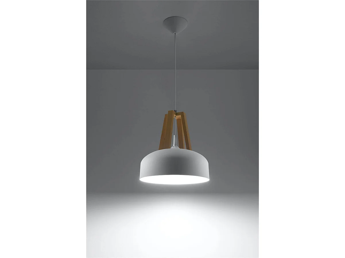Sollux CASCO - 1 lámpara colgante de techo tipo domo blanco, madera natural, E27