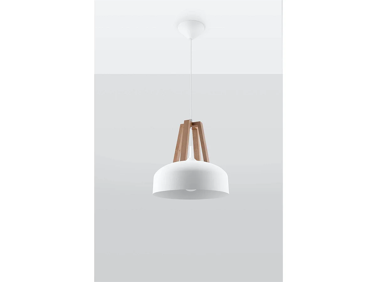 Sollux CASCO Plafonnier à 1 ampoule en forme de dôme blanc, bois naturel, E27