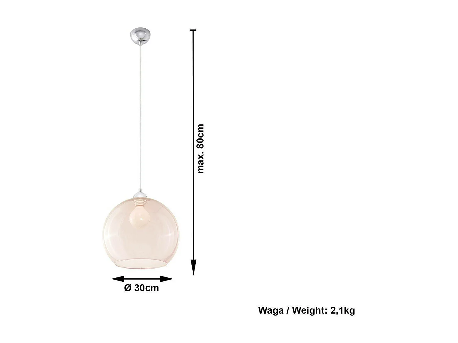 Sollux BALL Suspension de plafond en forme de dôme en verre à 1 ampoule Champagne, Chrome, E27