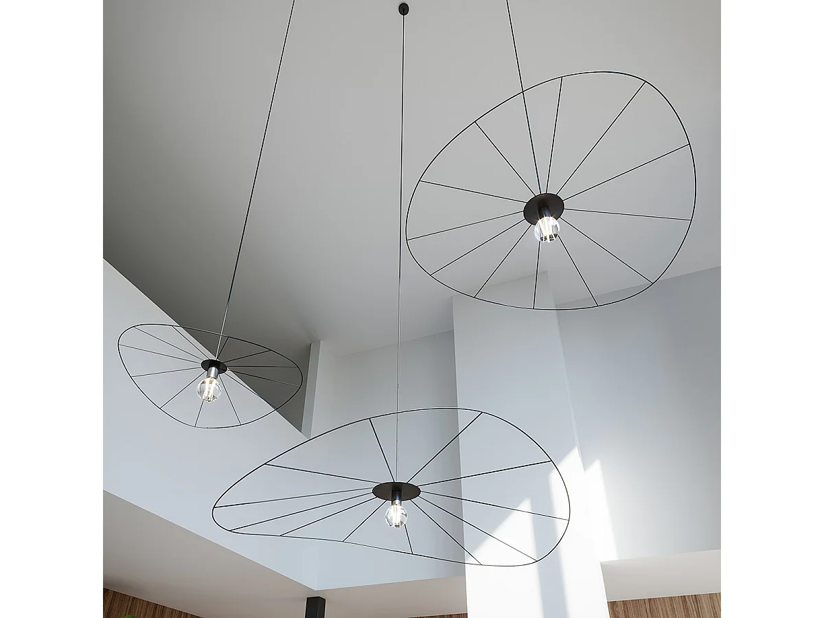 Luminárias Pendentes Eskola Minimalista, Aço - 1 Lichtbronnen - L.110 X H.150 Cm - Preto