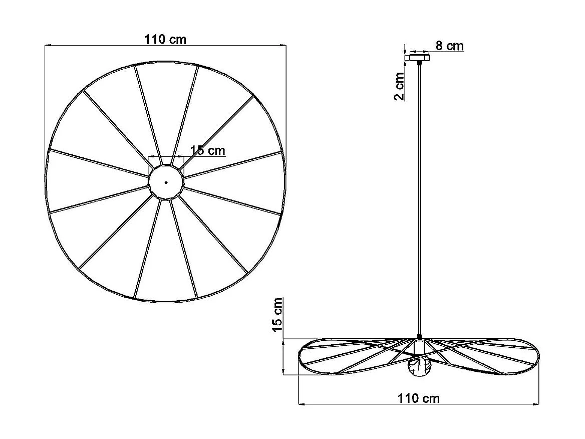 Luminárias Pendentes Eskola Minimalista, Aço - 1 Lichtbronnen - L.110 X H.150 Cm - Preto