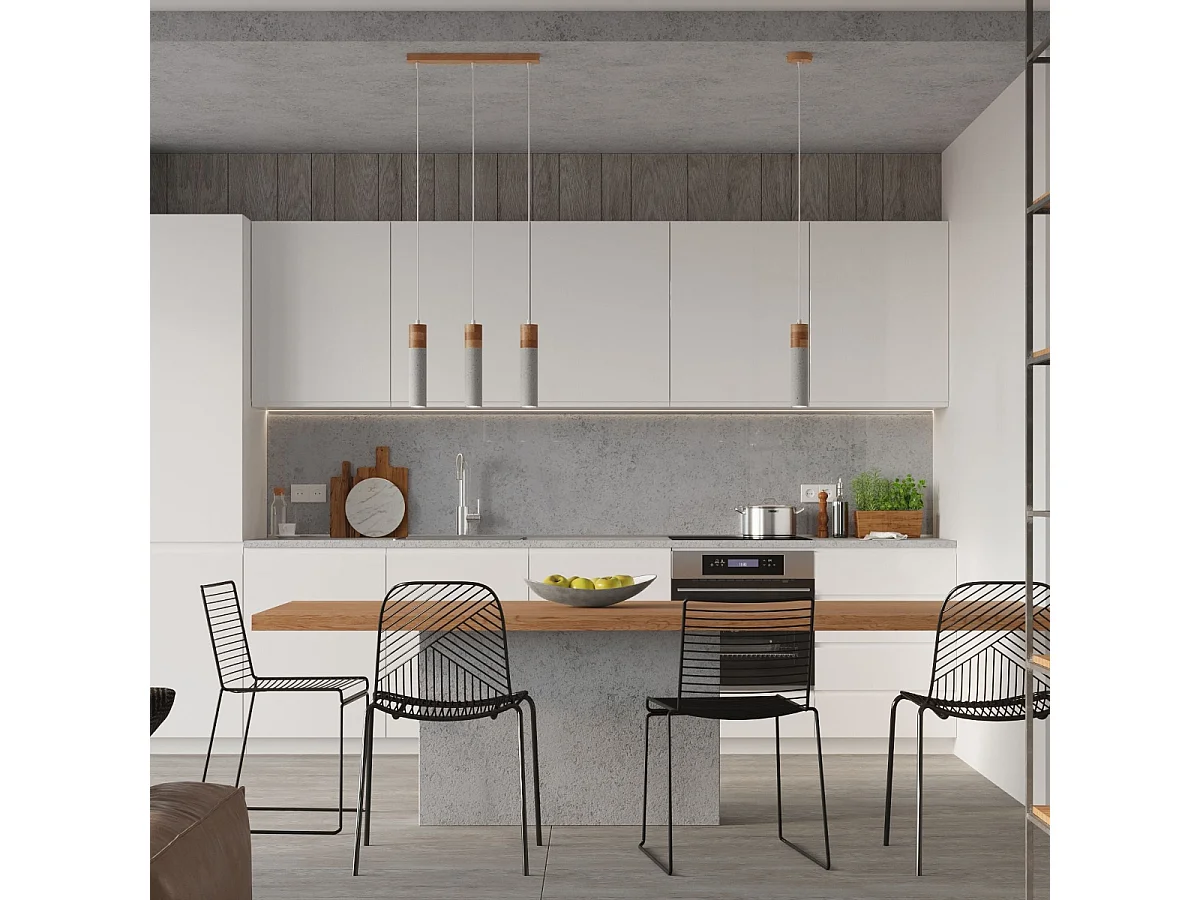 Sollux Lighting Zane Plafoniera a Sospensione Slim Grigio Cemento, Legno Naturale