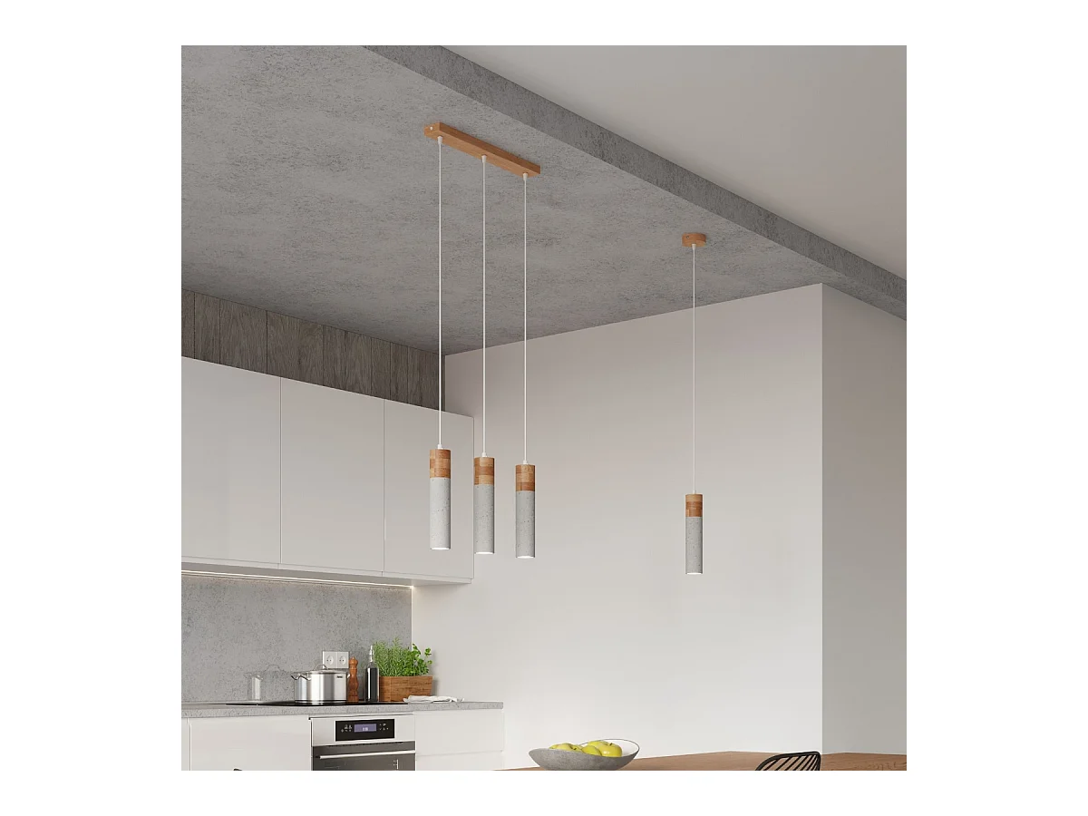 Sollux Lighting Zane Plafoniera a Sospensione Slim Grigio Cemento, Legno Naturale