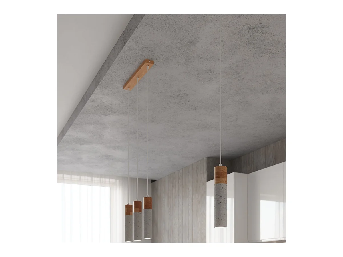 Sollux Lighting Zane Plafoniera a Sospensione Slim Grigio Cemento, Legno Naturale