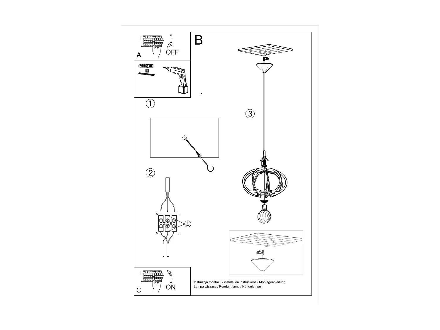 Sollux MANDELINO Lampe à Suspension Wire Frame Bois Naturel E27