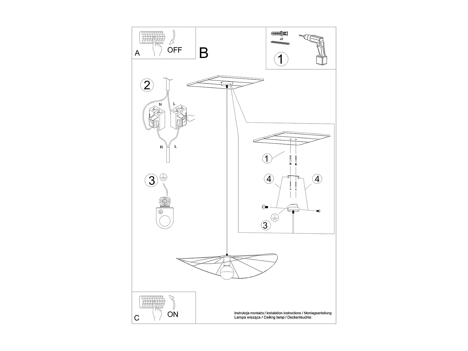 Sollux ESKOLA Lampe à suspension moderne en fil de fer noir E27
