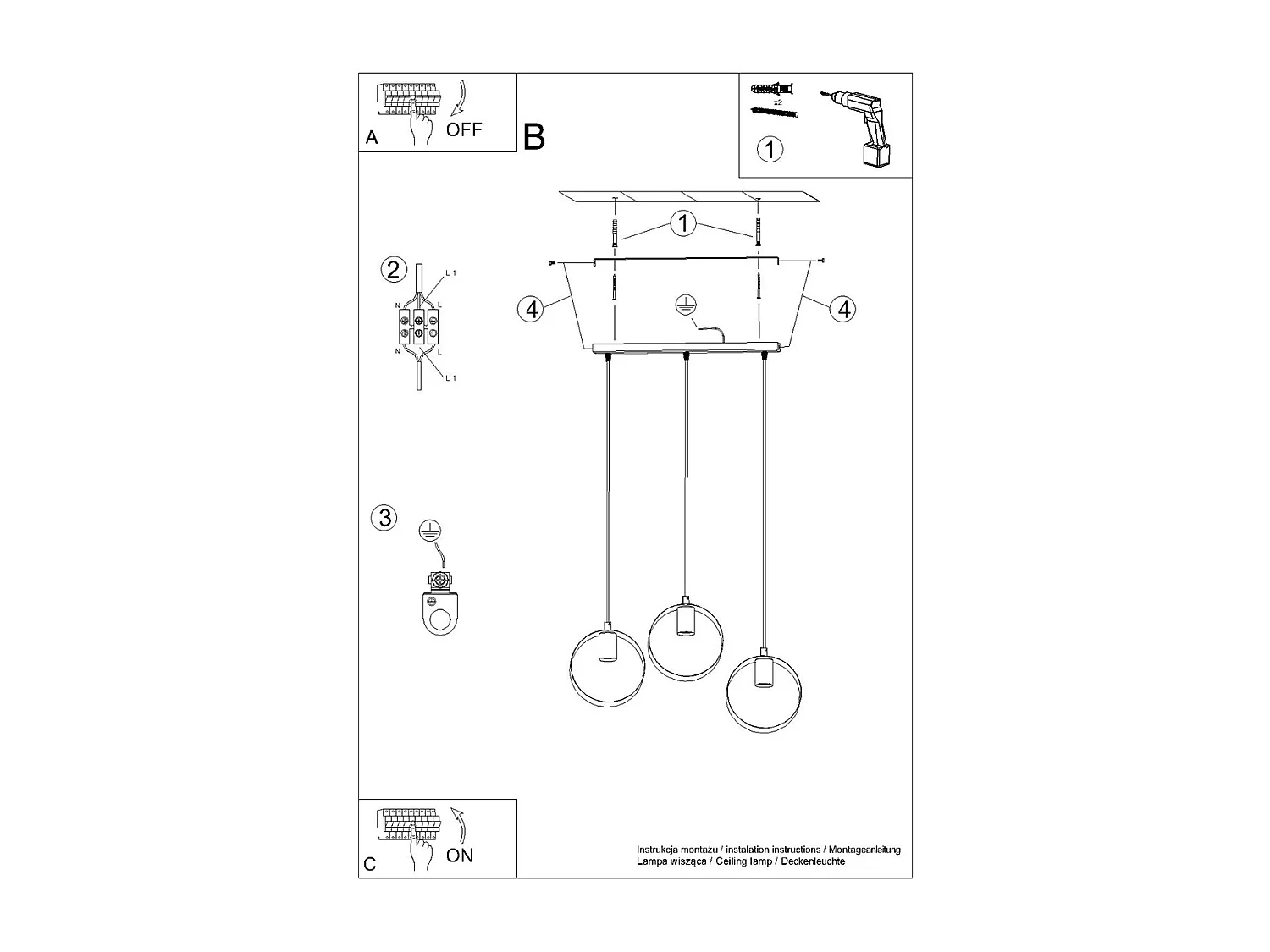 Lampa wisząca TITRAN 3 biała