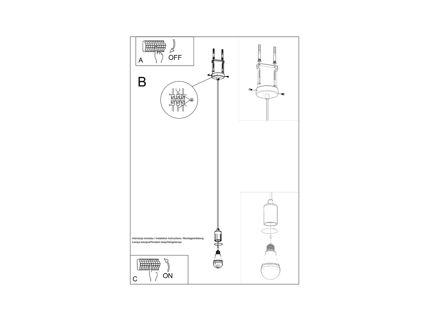 Sollux EDISON Plafonnier à 1 ampoule noir, E27