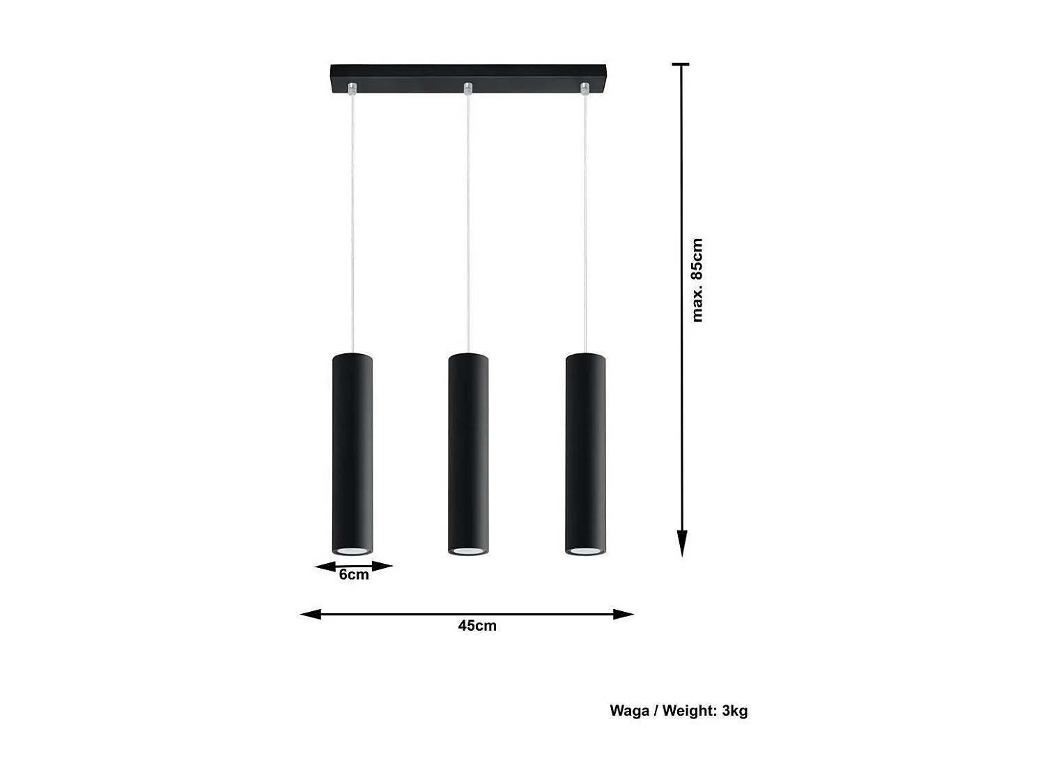 Hanglampen Lagos Modern Van  - 3 Lichtbronnen - L.45 X H.90 Cm - Zwart