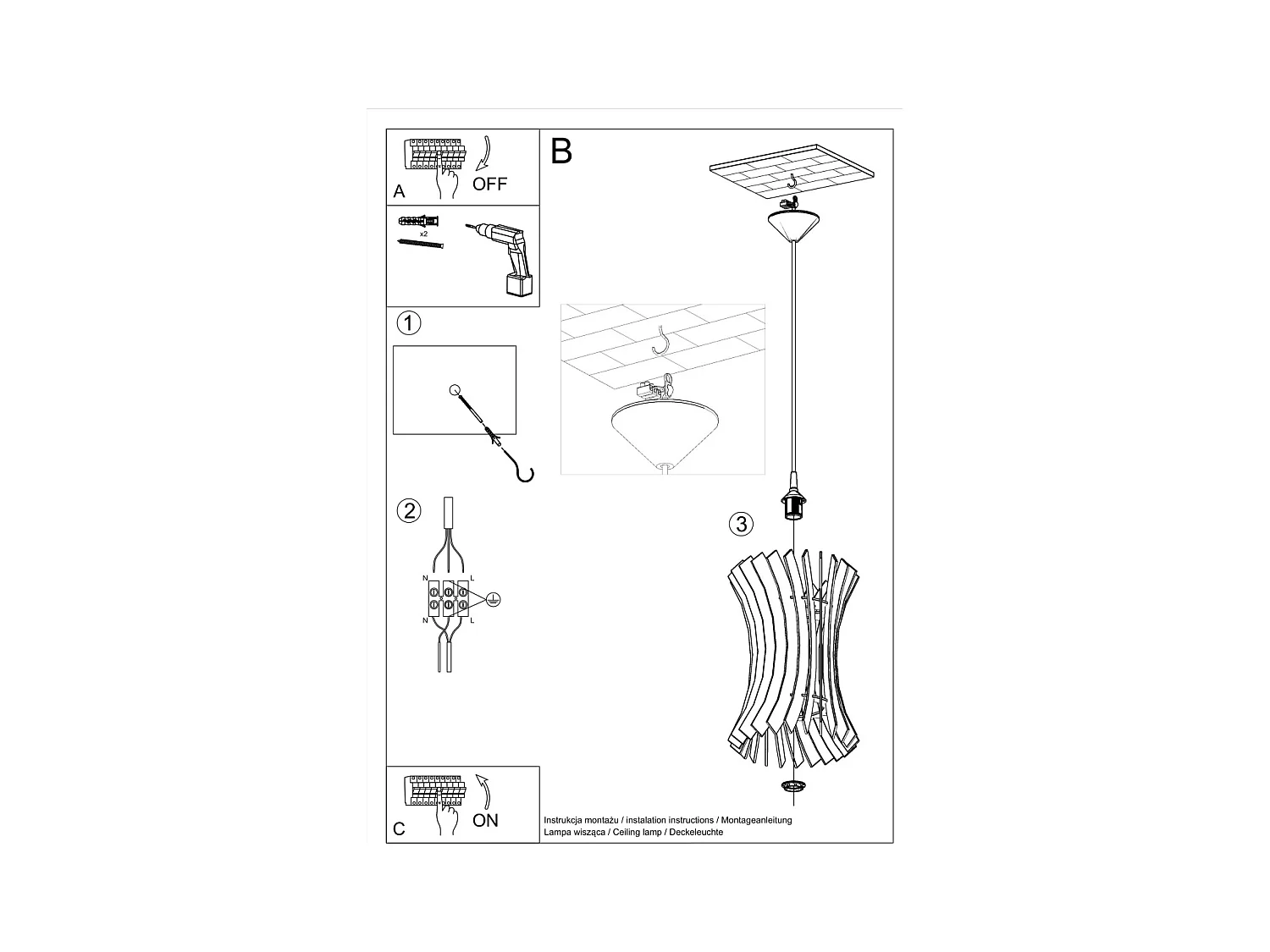 Sollux ORIANA Lampe à Suspension Wire Frame Bois Naturel E27