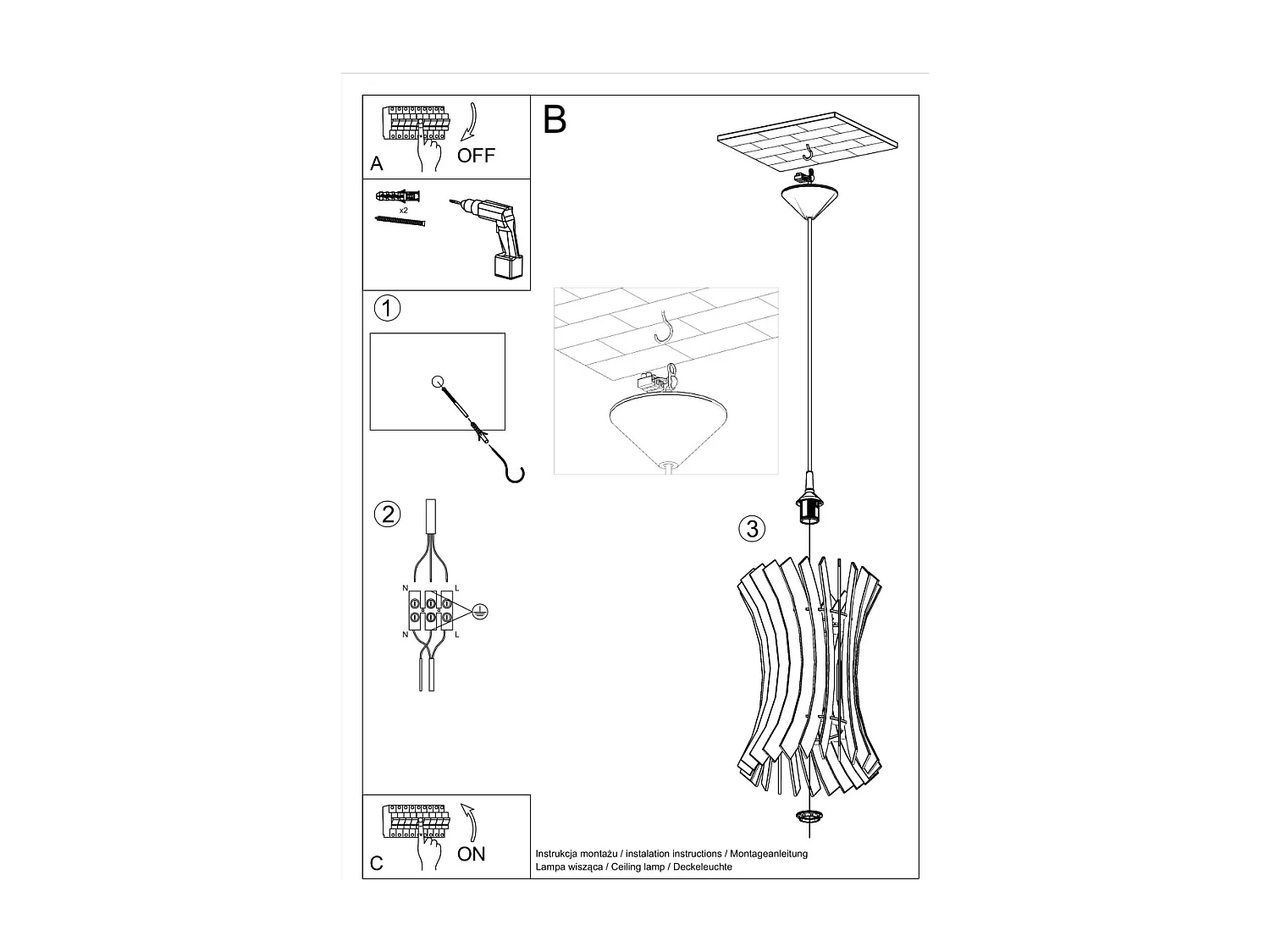 Sollux ORIANA Lampe à Suspension Wire Frame Bois Naturel E27