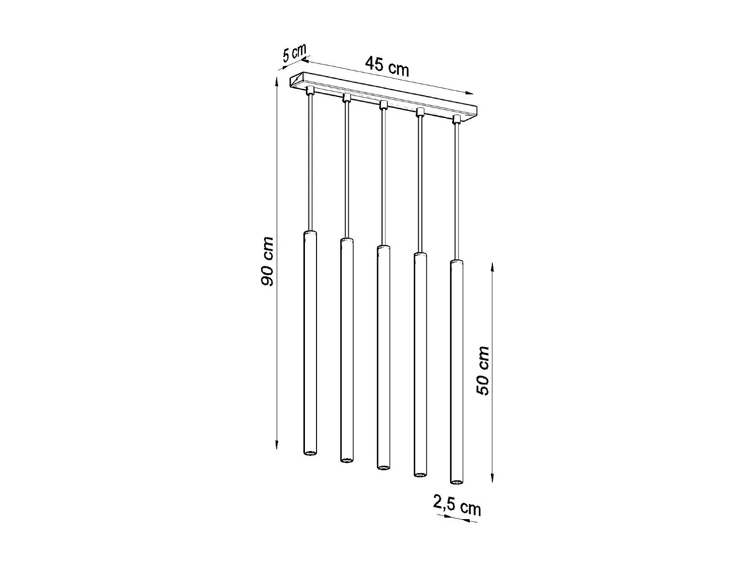Sollux PASTELO Suspension à 5 ampoules Staight, blanc, G9