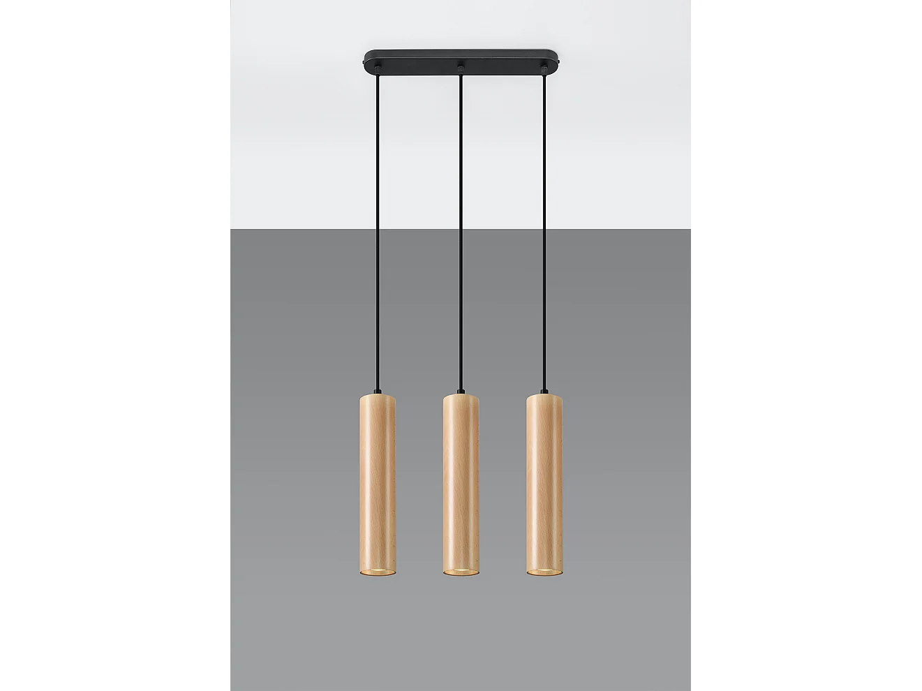 Luminárias Pendentes Lino Escandinavo, Madeira - 3 Lichtbronnen - L.45 X H.90 Cm - Madeira Natural