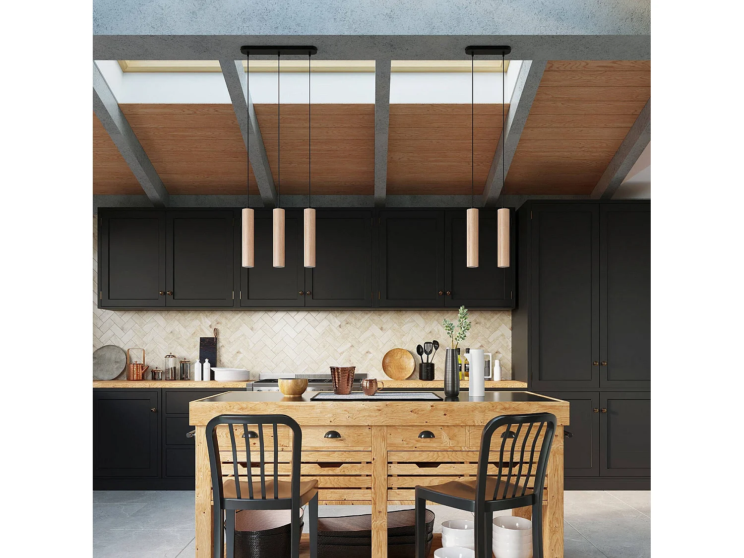 Hanglampen Lino Scandinavisch Van  - 3 Lichtbronnen - L.45 X H.90 Cm - Natuurlijk Hout