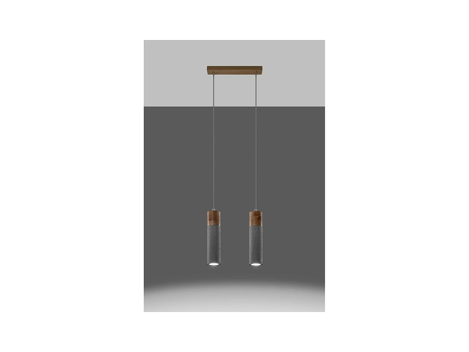 Sollux Lighting Zane Bar Suspension Plafonnier Béton Gris, Bois Naturel, 30cm