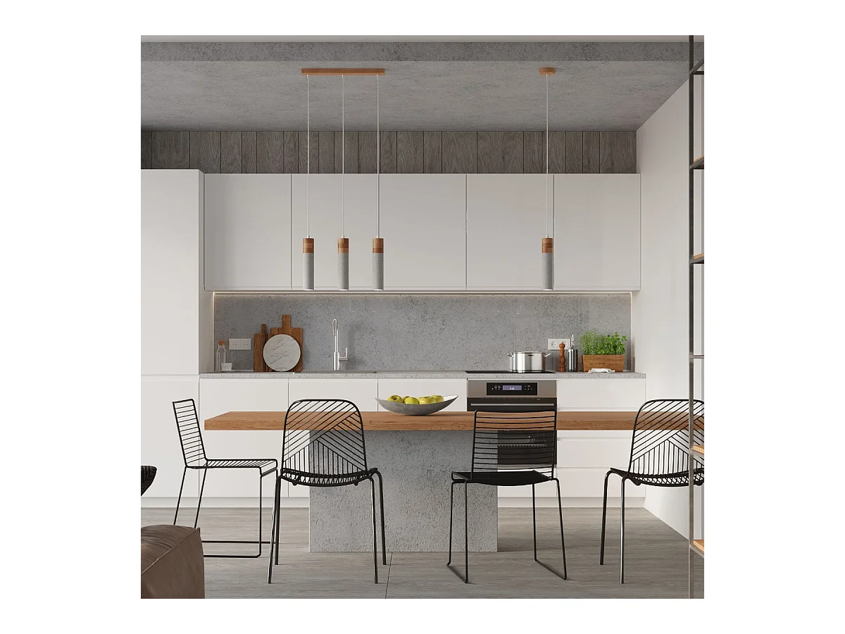 Sollux Lighting Zane Plafoniera a Sospensione Bar Grigio Cemento, Legno Naturale, 30cm