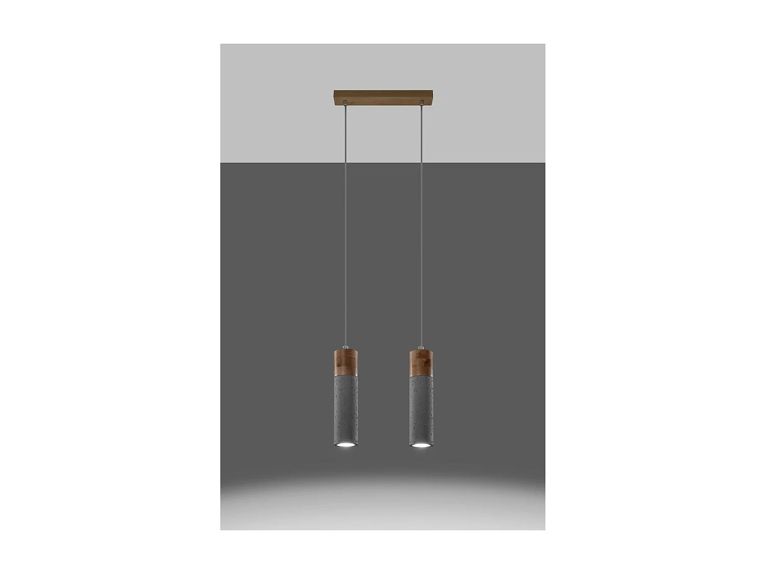 Sollux Lighting Zane Bar Suspension Plafonnier Béton Gris, Bois Naturel, 30cm