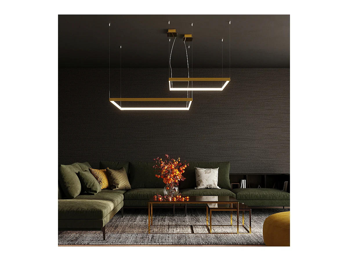 Sollux Lighting Nelya Plafonnier suspendu carré à DEL intégré, or, 4000K, 5757lm