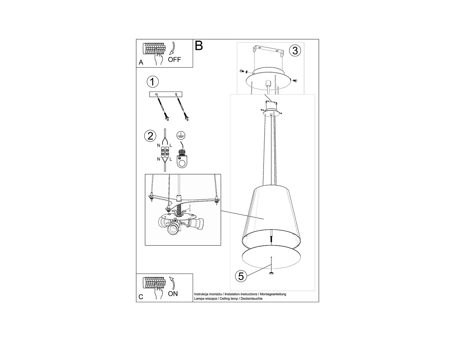 Sollux GENEVE Pendentif Dôme Classique Noir E27