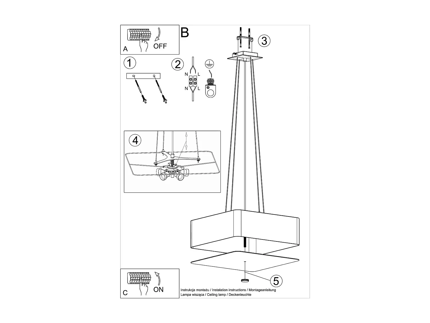 Square Pendelleuchte White 55cm E27 Quadratische Pendelleuchte Weiß 55cm E27