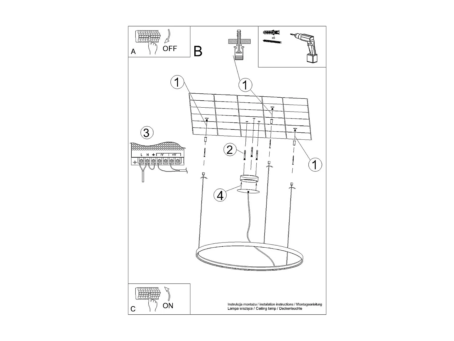 Sollux Lighting Rio Plafonnier suspendu à anneau LED intégré, noir, 3000K, 3870lm