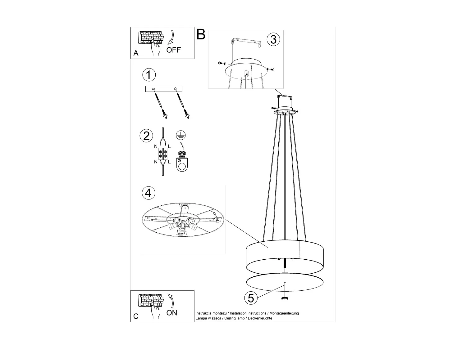 Kroonluchters Skala Minimalistisch Van  - 5 Lichtbronnen - L.50 X H.102 Cm - Wit