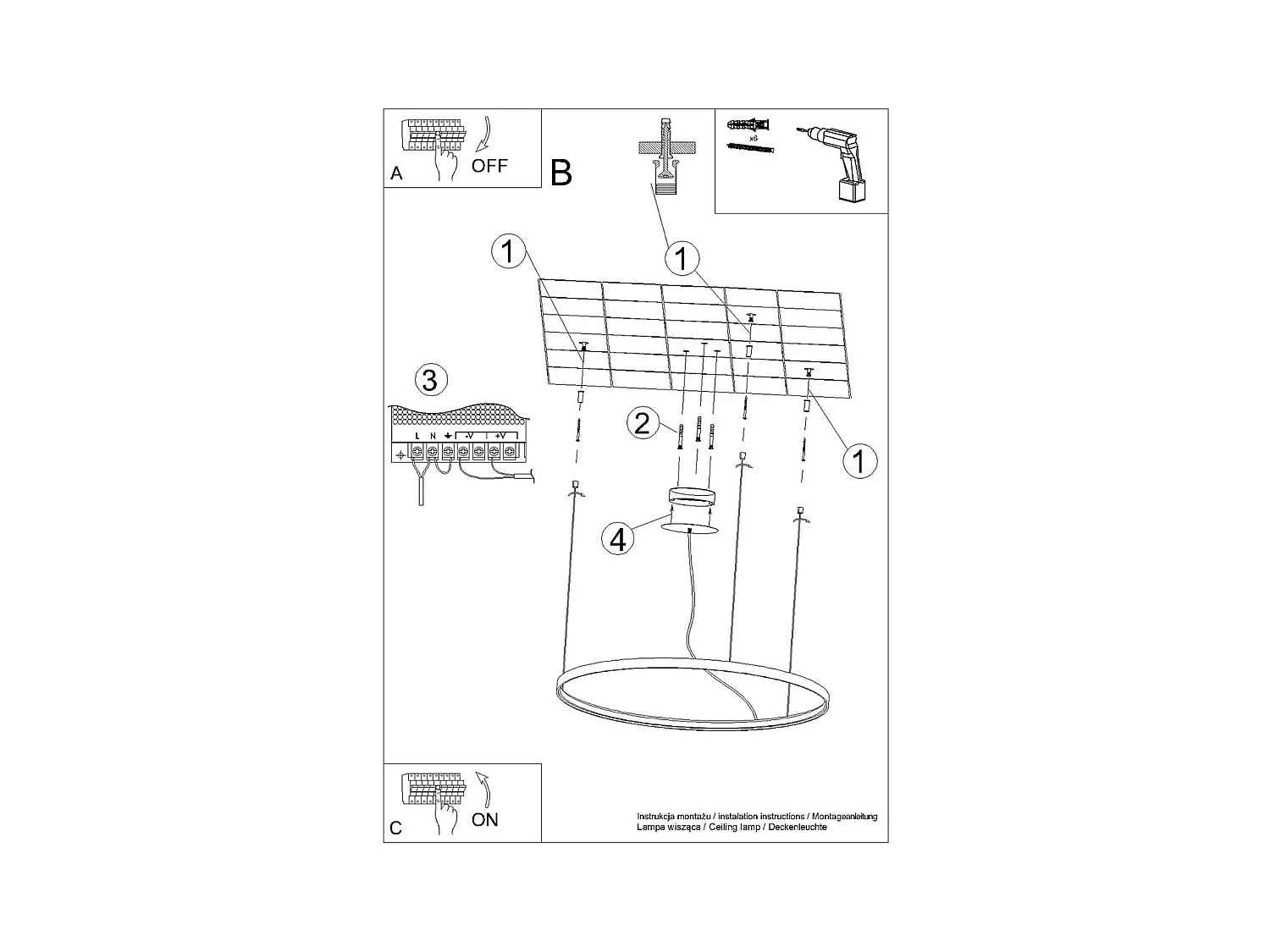 Sollux Lighting Rio Plafonnier suspendu à anneau LED intégré, noir, 4000K, 3870lm