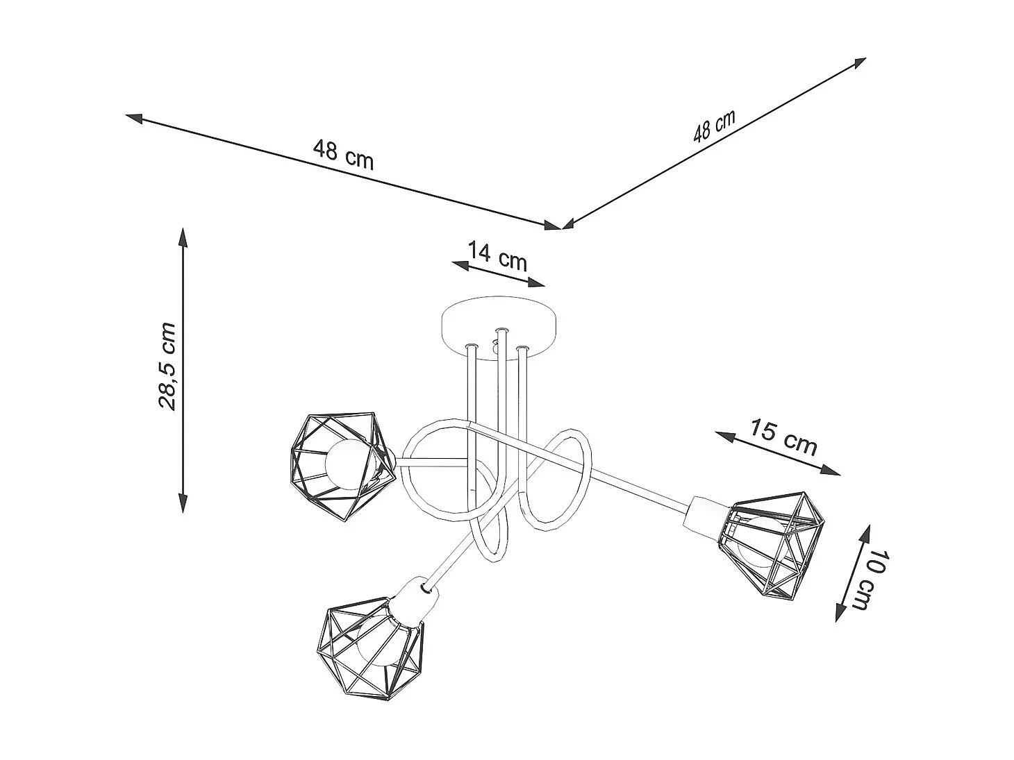 Sollux Artemis Lámpara de techo semiempotrable multi brazos negra