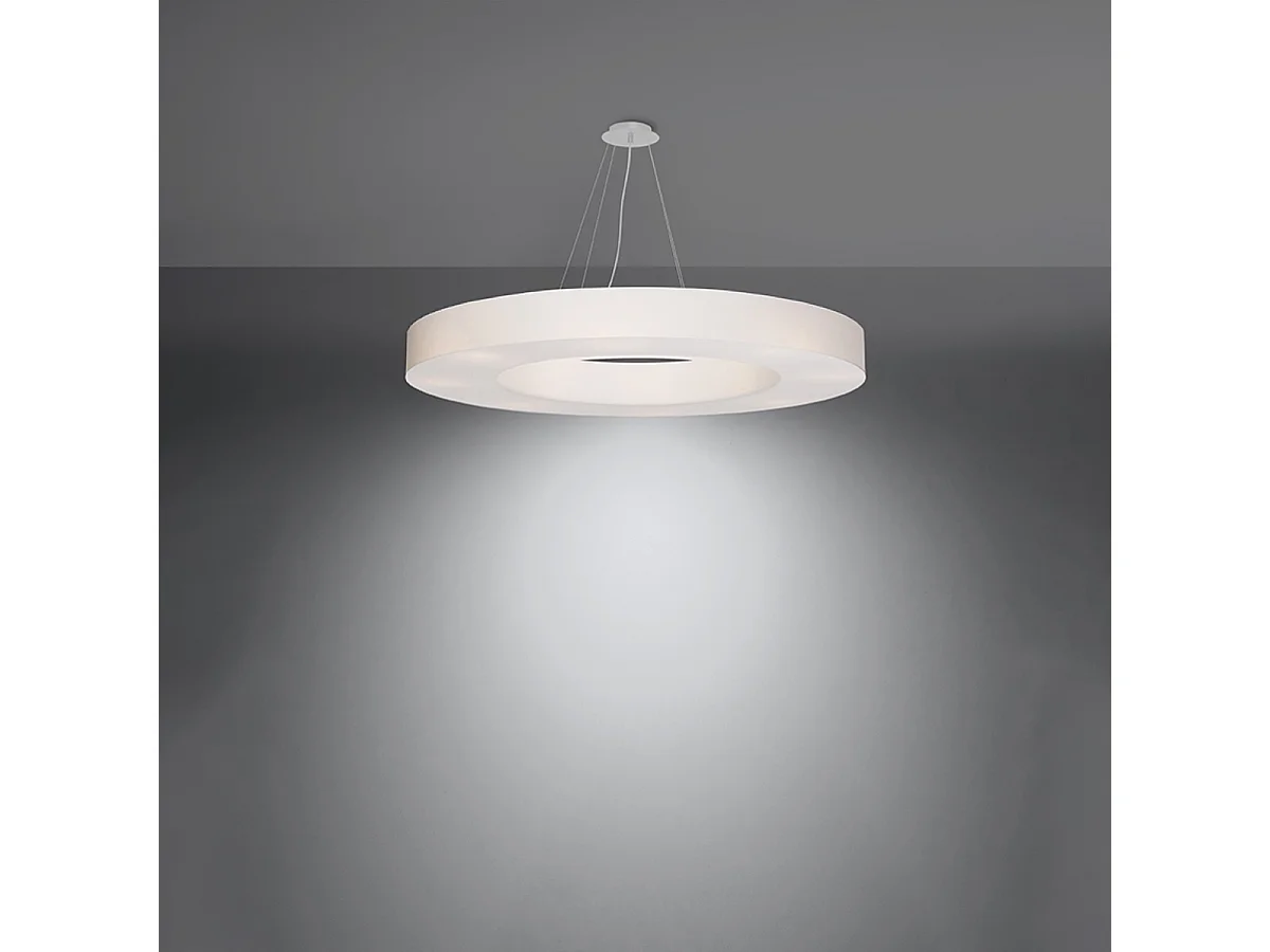 Lustres Saturno Minimalista, Tecido/Pvc/Aço - 8 Lichtbronnen - L.90 X H.102 Cm - Branco