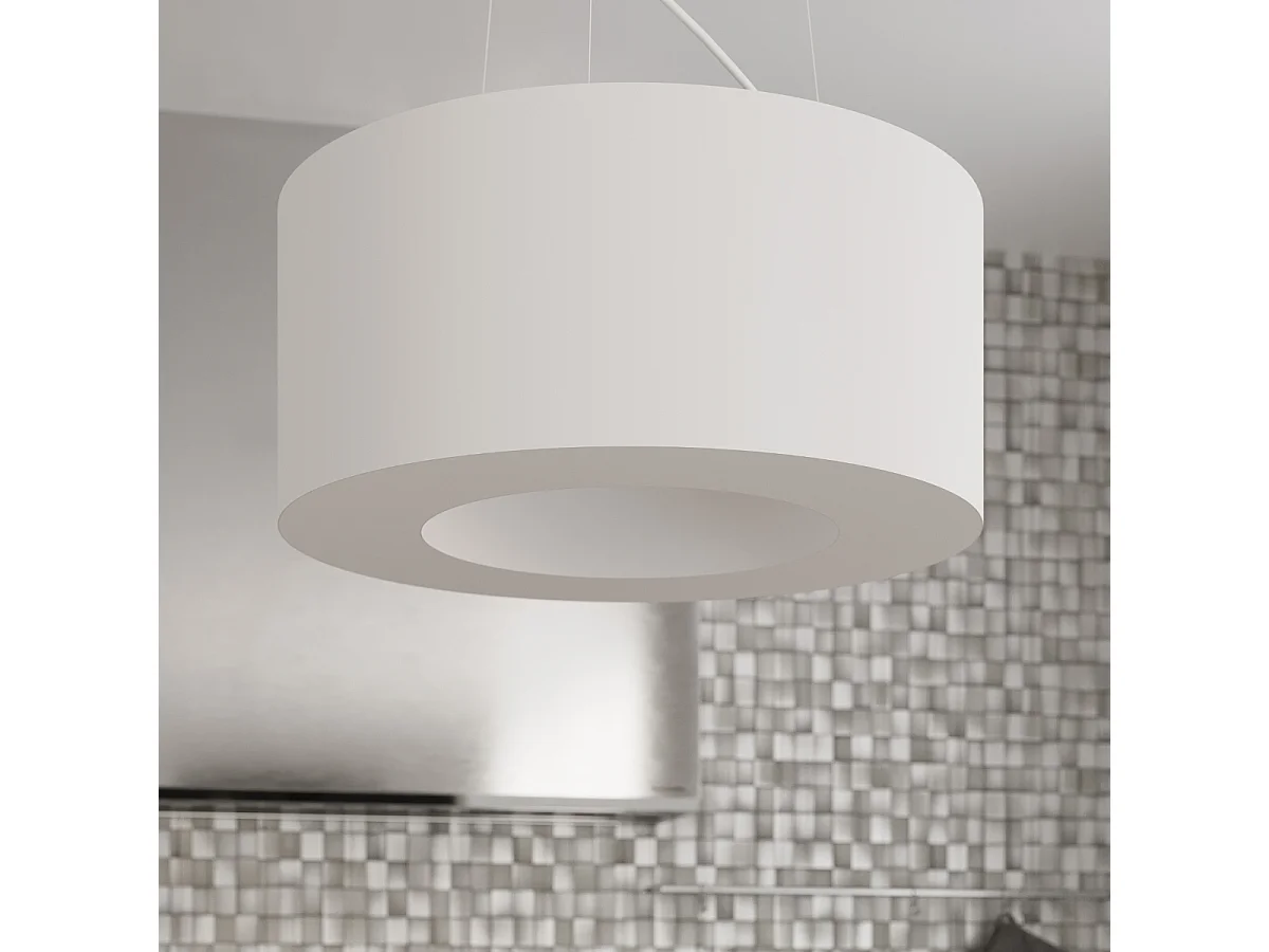 Lustres Saturno Minimalista, Tecido/Pvc/Aço - 8 Lichtbronnen - L.90 X H.102 Cm - Branco