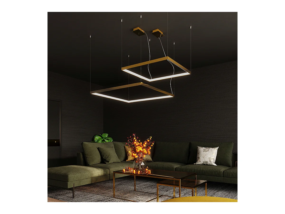 Sollux Lighting Tuula Plafonnier suspendu rectangulaire à DEL intégré, or, 3000K, 5757lm