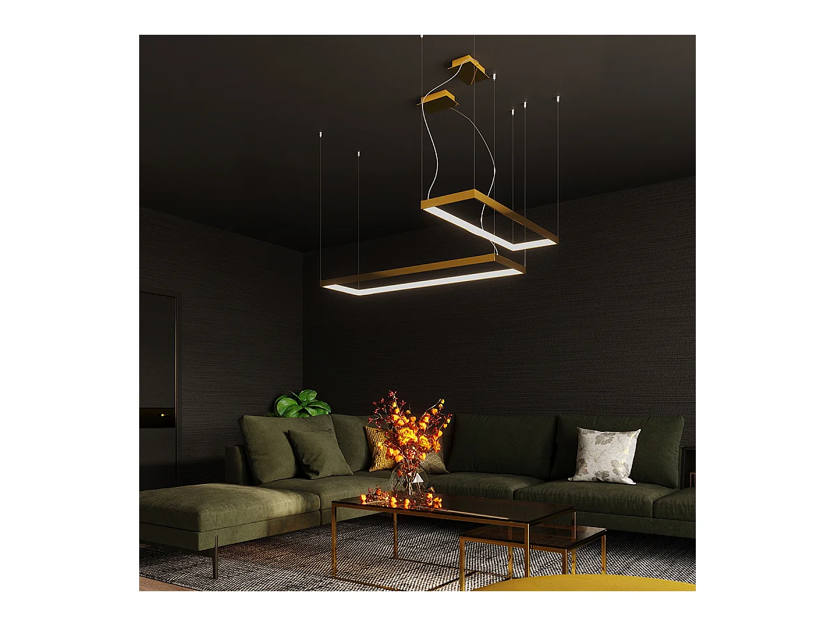Sollux Lighting Tuula Plafonnier suspendu rectangulaire à DEL intégré, or, 3000K, 5757lm