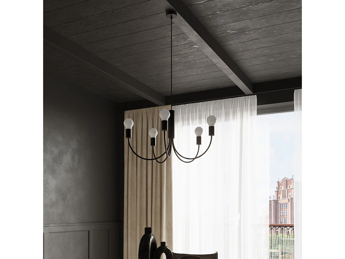 Multi Arm 5 Arm Pendelleuchte Black 5x E27 Multi Arm 5 Arm Pendelleuchte Schwarz 5x E27