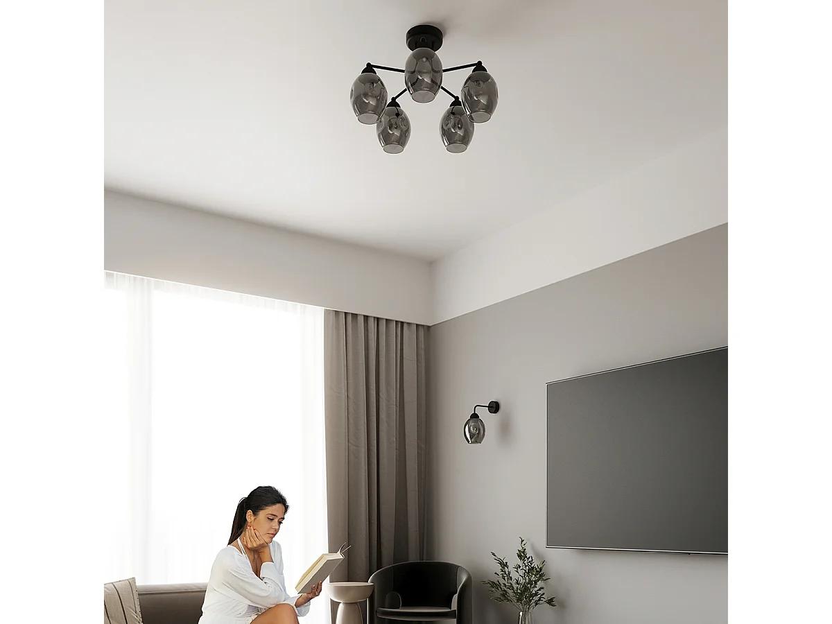 Kroonluchters Fillan Modern Van  - 5 Lichtbronnen - L.59 X H.36 Cm - Zwart