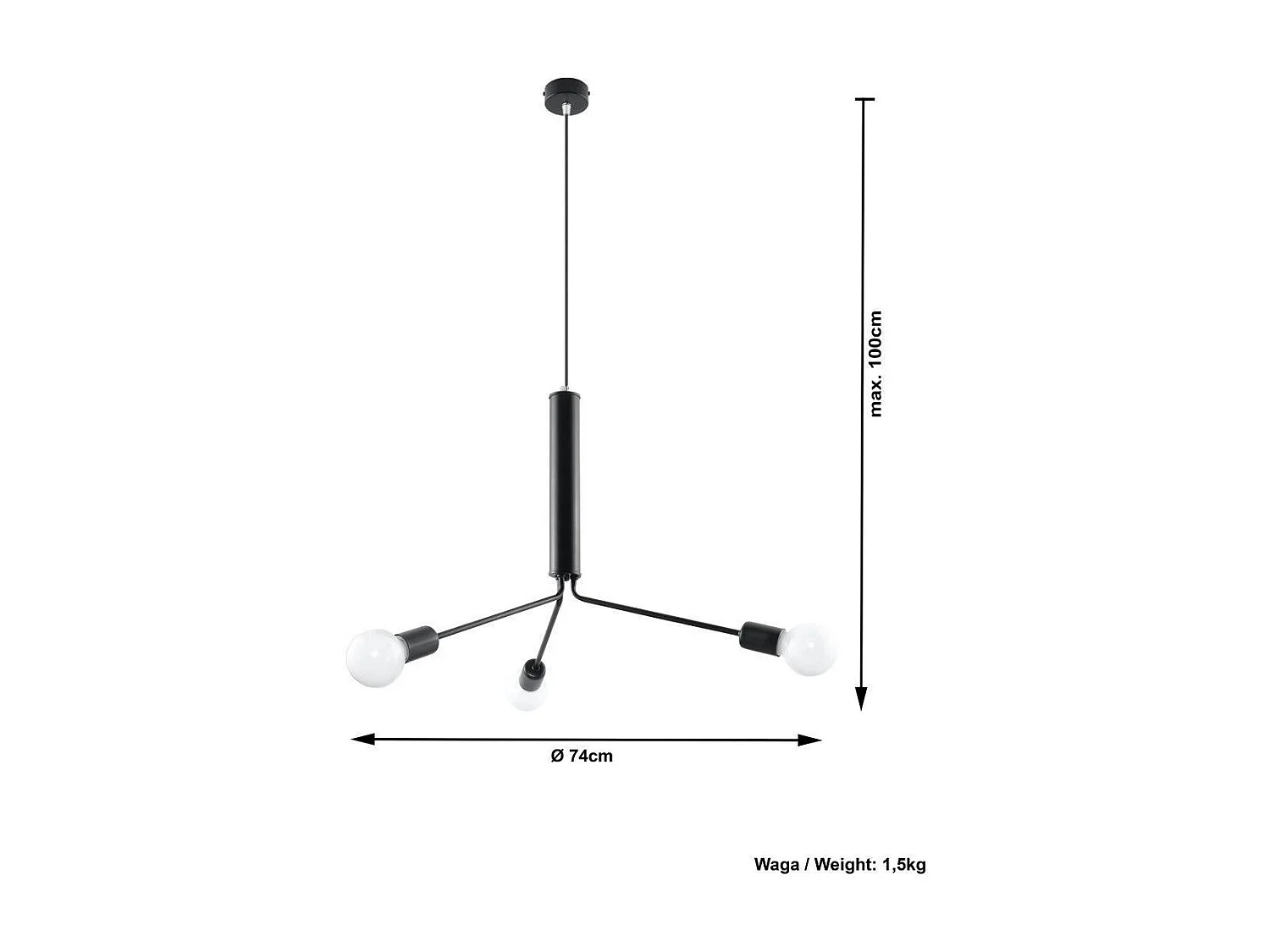 Sollux DUOMO - 3 licht Cluster-Hängelampe Anhänger Schwarz, E27