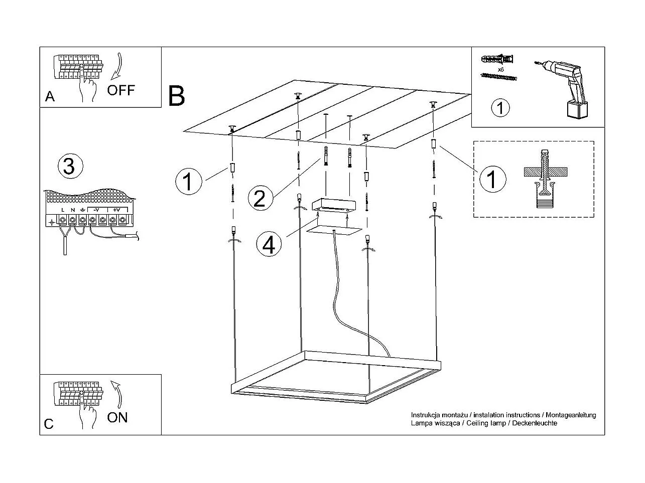 Sollux Lighting Nelya Plafonnier suspendu carré à LED intégré, blanc, 3000K, 8096lm