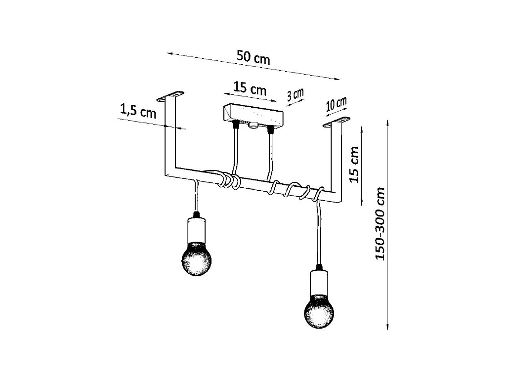 Sollux SALAMANCA Suspension Barre Droite Moderne 2 Lumière Noir E27