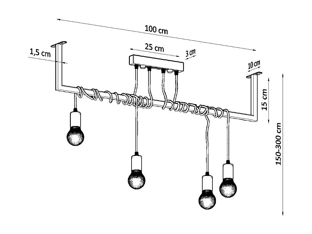 Modern Straight Bar Pendant 4 licht Black E27 Moderne Straight Bar Pendelleuchte 4-flammig Schwarz E27