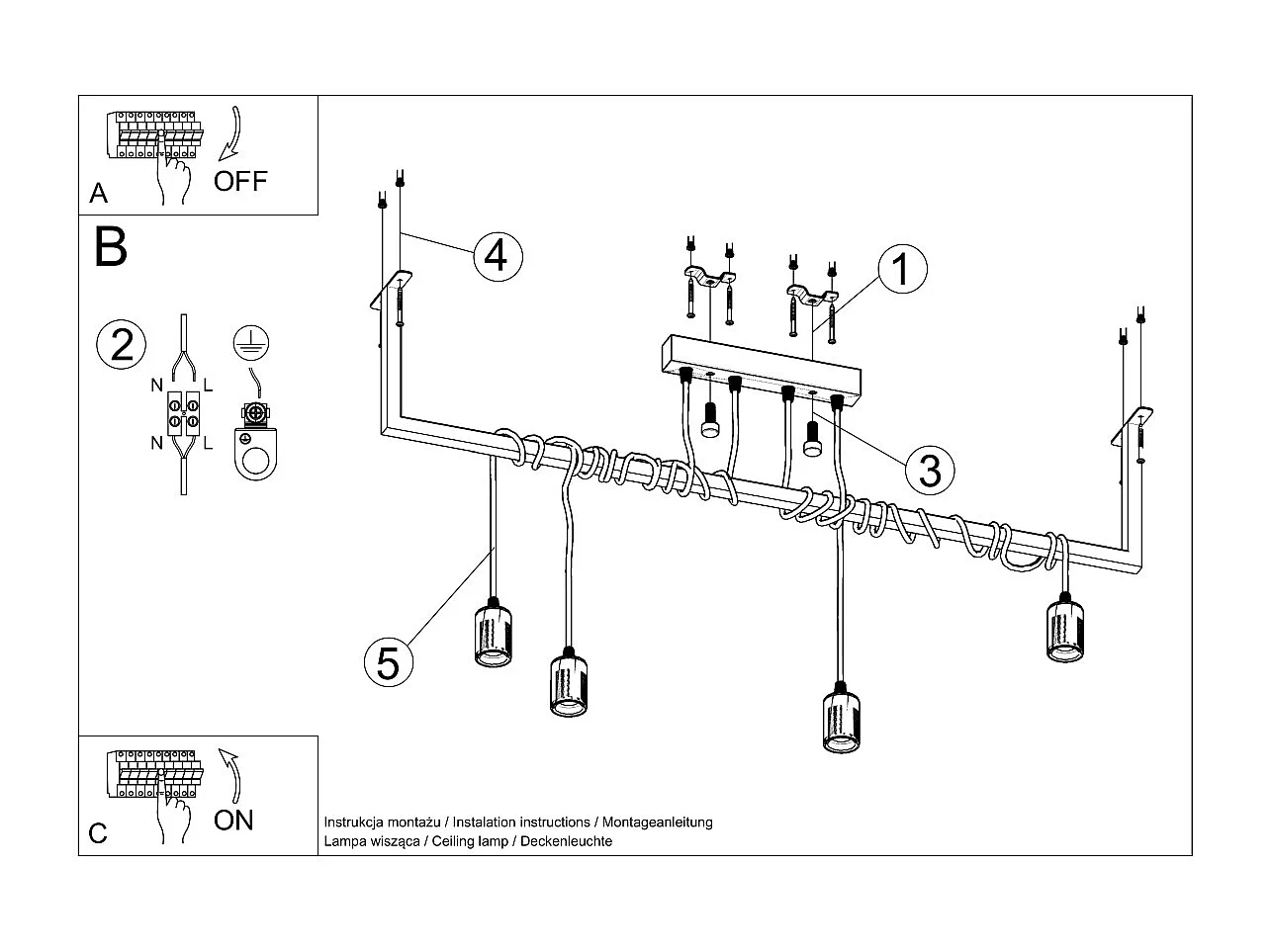 Modern Straight Bar Pendant 4 licht Black E27 Moderne Straight Bar Pendelleuchte 4-flammig Schwarz E27