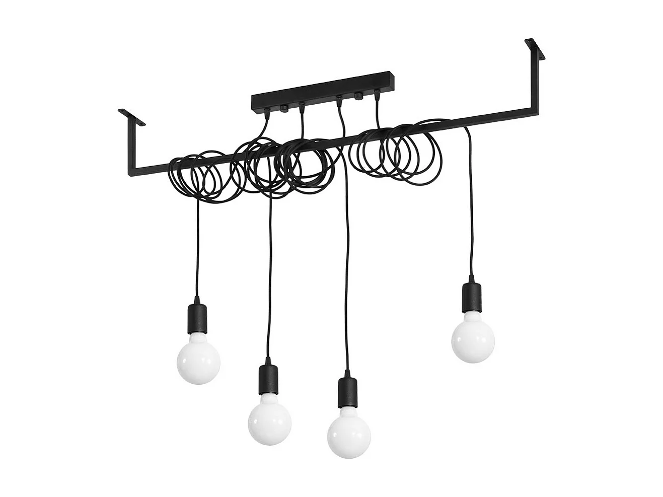 Modern Straight Bar Pendant 4 licht Black E27 Moderne Straight Bar Pendelleuchte 4-flammig Schwarz E27