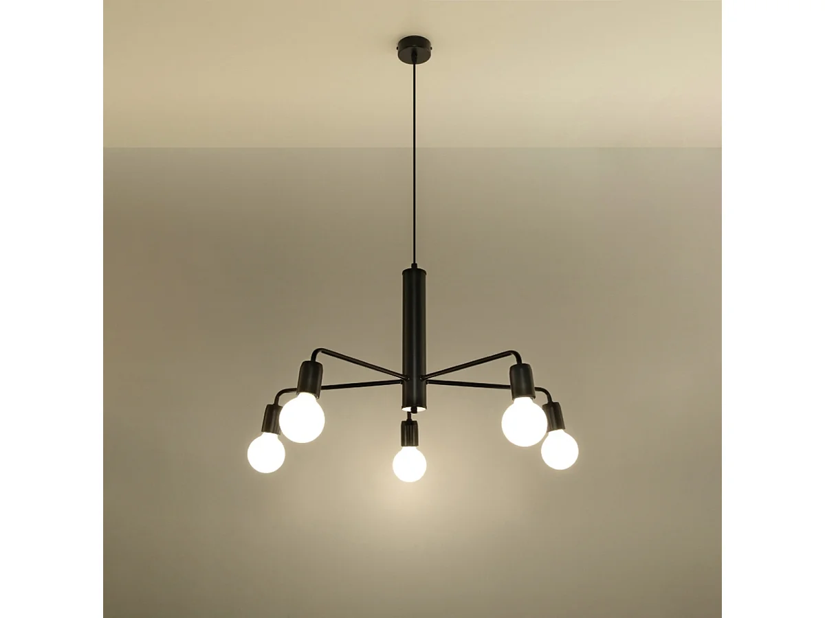 Sollux DUOMO - 5 licht Multi Arm Deckenanhänger Schwarz, E27