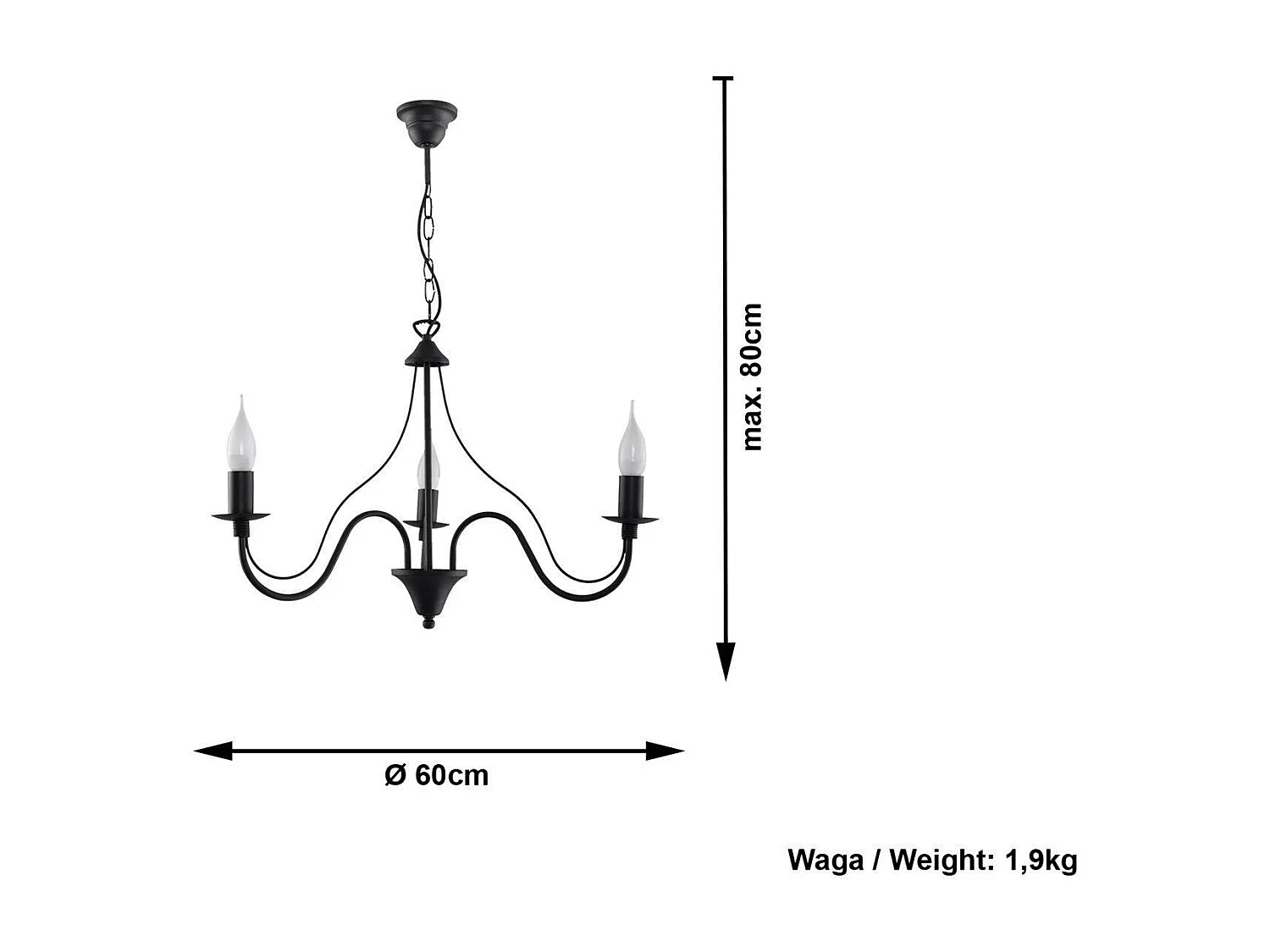 Kroonluchters Minerwa Modern Van  - 3 Lichtbronnen - L.60 X H.80 Cm - Zwart