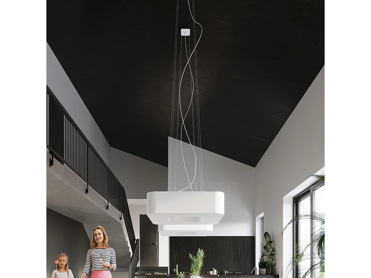 Kroonluchters Urano Minimalistisch Van  - 8 Lichtbronnen - L.60 X H.112 Cm - Wit