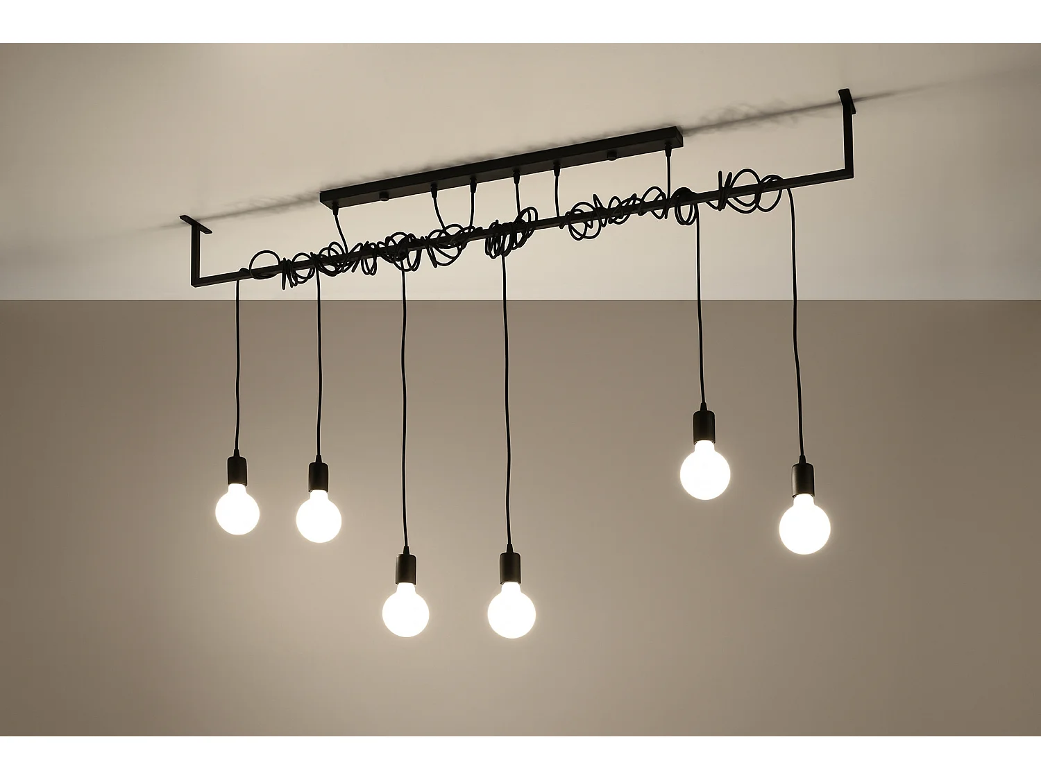 Sospensione Moderna Barra Dritta 6 Luci Nero E27 Colgante de barra recto moderno 6 luces Negro E27