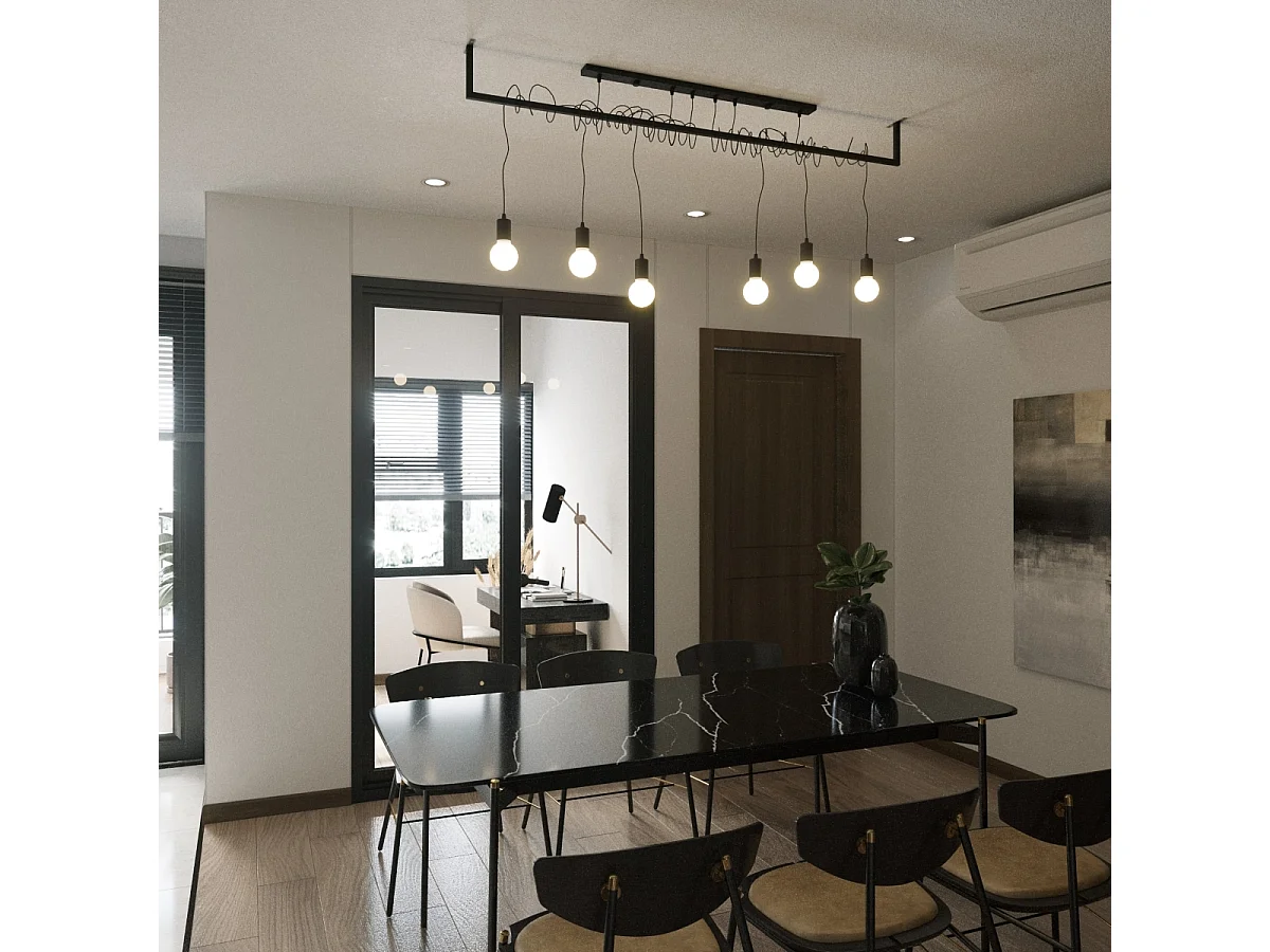 Sospensione Moderna Barra Dritta 6 Luci Nero E27 Colgante de barra recto moderno 6 luces Negro E27