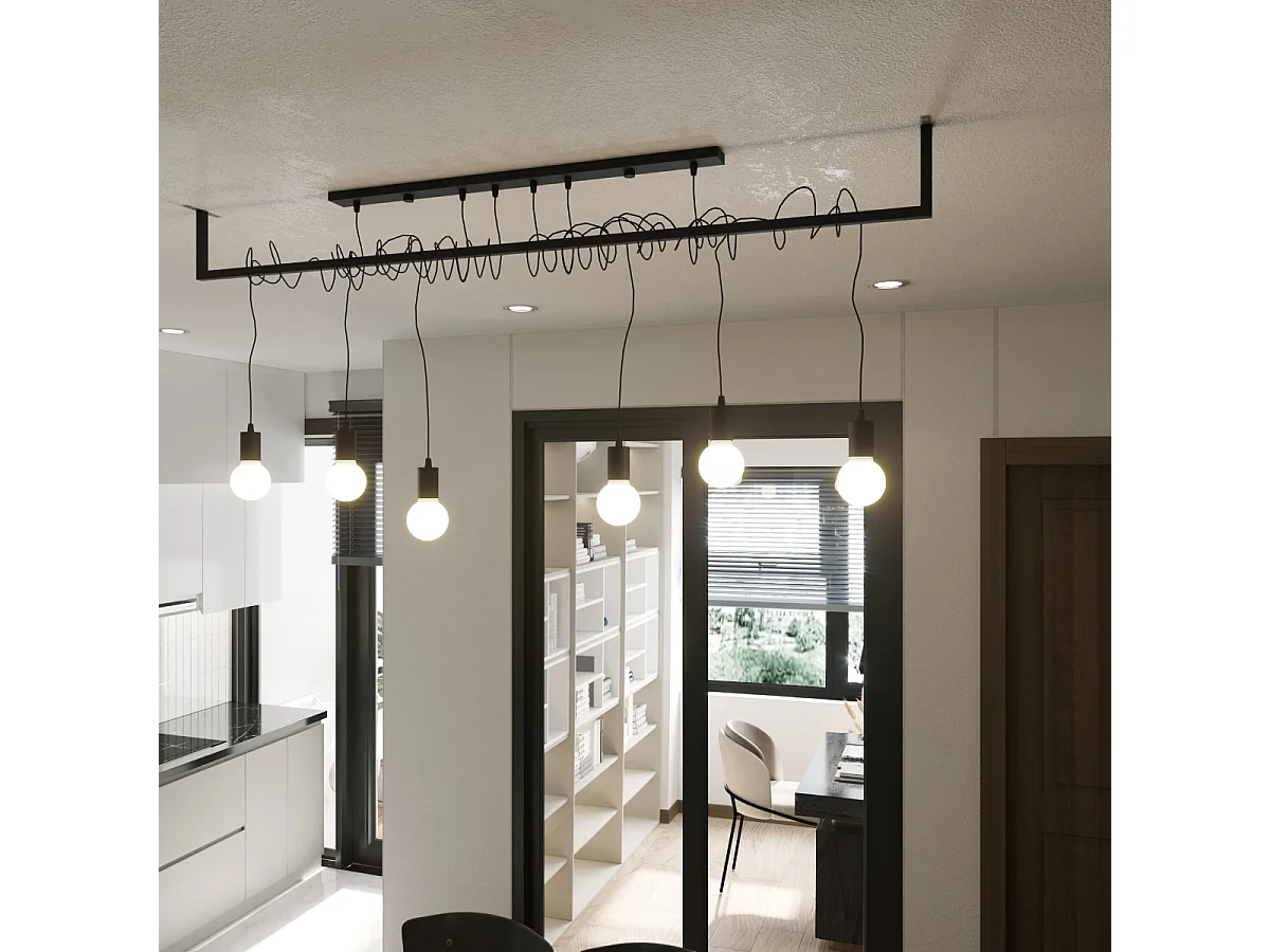 Sospensione Moderna Barra Dritta 6 Luci Nero E27 Colgante de barra recto moderno 6 luces Negro E27