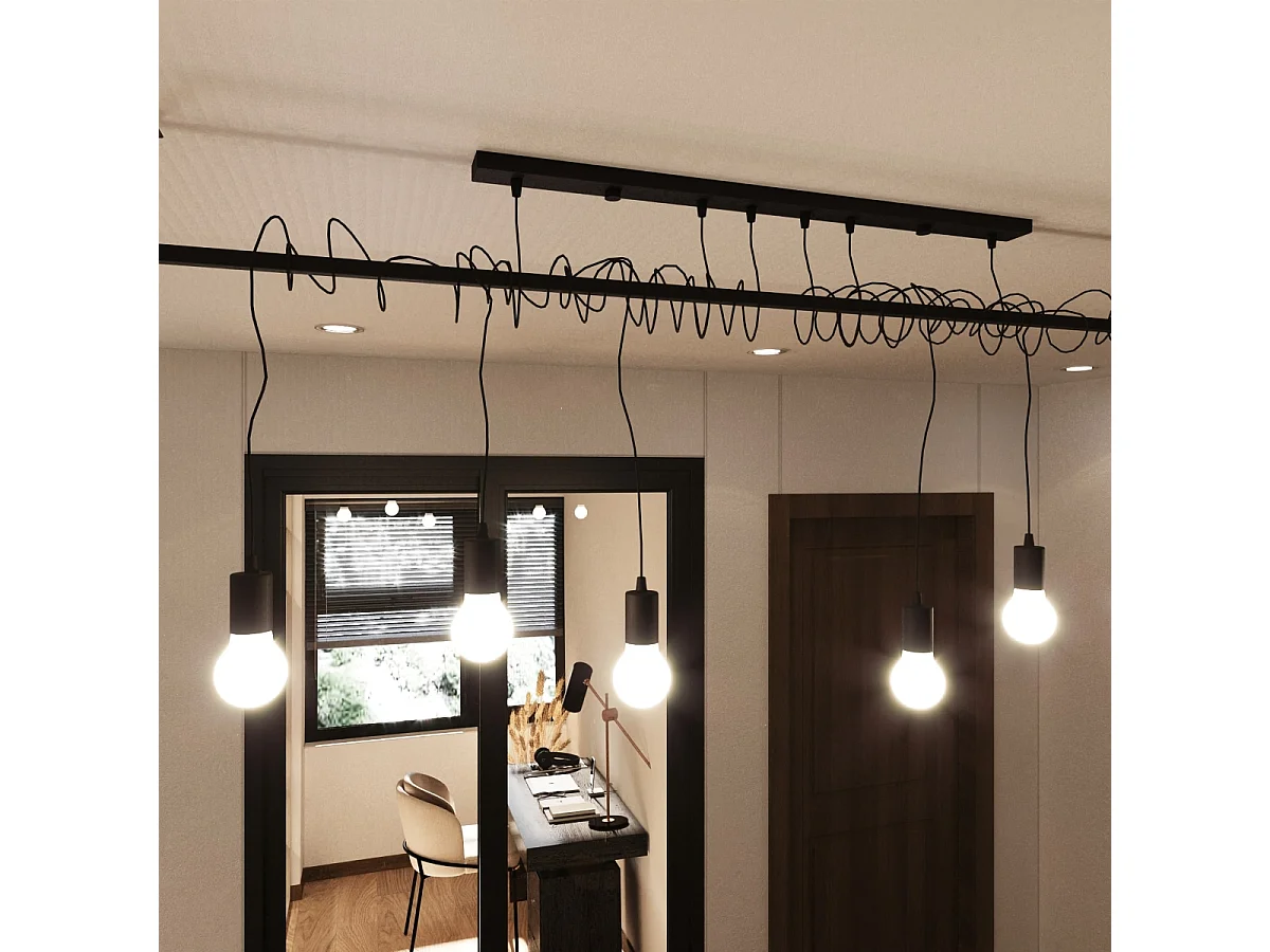 Sospensione Moderna Barra Dritta 6 Luci Nero E27 Colgante de barra recto moderno 6 luces Negro E27